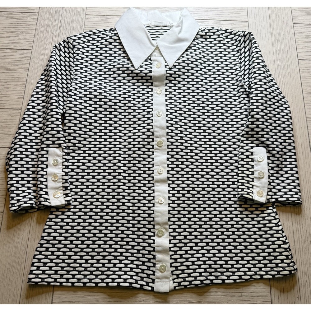 Rayure Paris Black White‎ Pattern Button Up 3/4 Button Sleeves Made In France 42